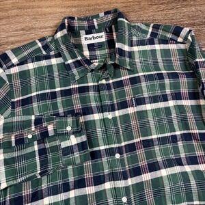 Barbour Green and Navy Plaid Casual Button Down Shirt